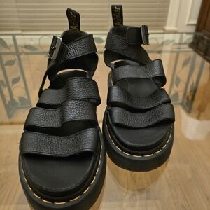 Dr. Martens Black Pebbled Leather Ankle-Strap Sandals